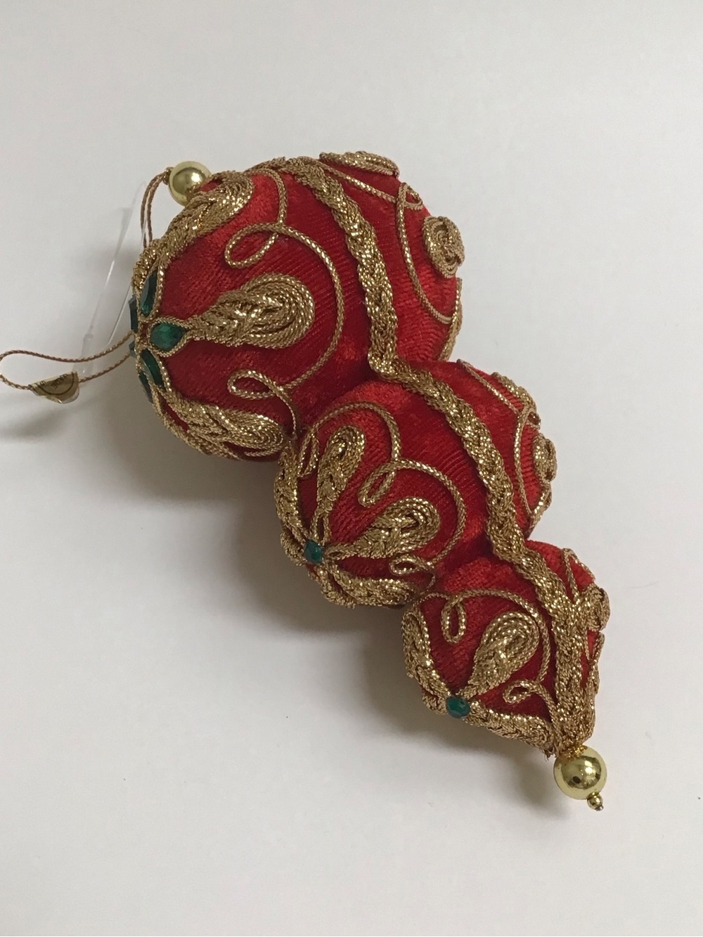 Victorian Look Christmas Tree Ornaments SET OF 3 Red Velvet Gold Trim Boots NEW - Picture 10 of 16
